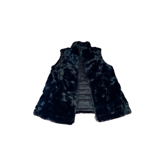 Black Reversible Puffer/Fluffy No Sleeve Jacket - Picture 1 of 4